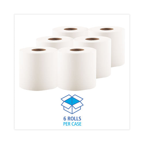 Image of Boardwalk® Center-Pull Hand Towels, 2-Ply, Perforated, 7.5 x 9, White, 600/Roll, 6 Rolls/Carton