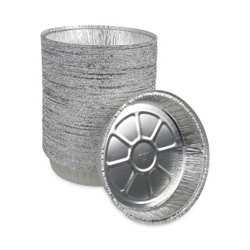 Image of Boardwalk® Round Aluminum To-Go Containers, 300 Gauge, 48 oz, 9" Diameter x 1.66" h, Silver, 500/Carton