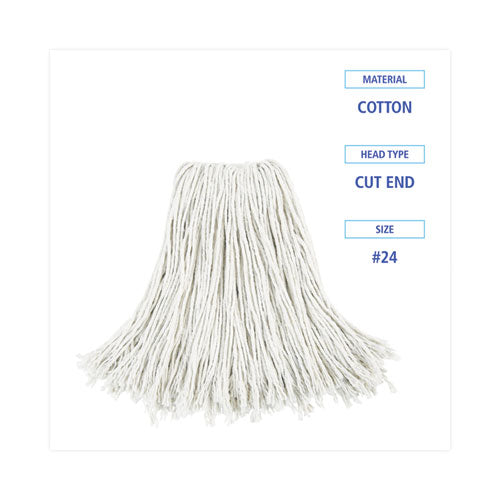 Image of Boardwalk® Cut-End Wet Mop Head, Cotton, No. 24, White 12/carton