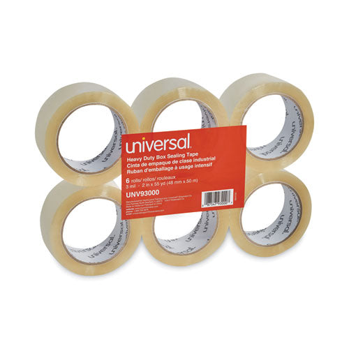 Image of Universal® Heavy-Duty Box Sealing Tape, 3" Core, 1.88" x 54.6 yds, Clear, 6/Pack