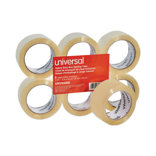 Image of Universal® Heavy-Duty Box Sealing Tape, 3" Core, 1.88" x 54.6 yds, Clear, 6/Pack