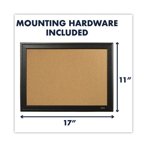 Image of Quartet® Cork Bulletin Board with Black Frame, 17" x 11", Tan Surface, Black Fiberboard (MDF) Frame