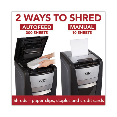 Image of GBC® Autofeed+ 300X Super Cross-Cut Office Shredder, 300 Auto/10 Manual Sheet Capacity