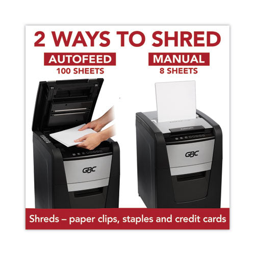 Image of GBC® Autofeed+ 100X Super Cross-Cut Home Office Shredder, 100 Auto/8 Manual Sheet Capacity