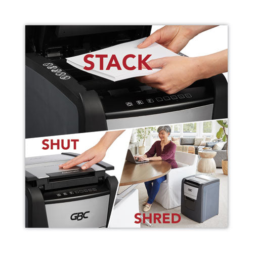 Image of GBC® Autofeed+ 100X Super Cross-Cut Home Office Shredder, 100 Auto/8 Manual Sheet Capacity