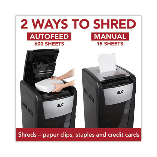Image of GBC® Autofeed+ 600X Super Cross-Cut Office Shredder, 600 Auto/15 Manual Sheet Capacity