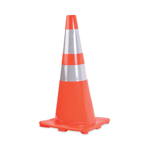 Image of Tatco Traffic Cone, 14 X 14 X 28, Orange/silver