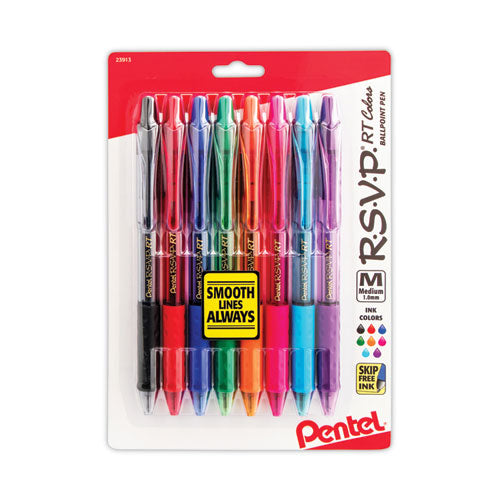 Image of Pentel® R.s.v.p. Rt Ballpoint Pen, Retractable, Medium 1 Mm, Assorted Ink Colors, Clear Barrel, 8/pack