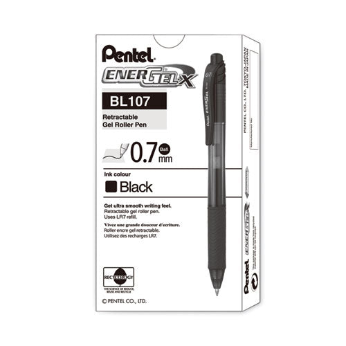 Image of Pentel® EnerGel-X Gel Pen, Retractable, Medium 0.7 mm, Black Ink, Smoke/Black Barrel, Dozen