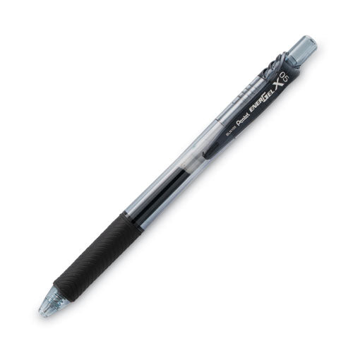 Image of Pentel® EnerGel-X Gel Pen, Retractable, Fine 0.5 mm, Black Ink, Clear/Black Barrel, Dozen