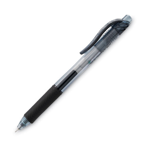 Image of Pentel® EnerGel-X Gel Pen, Retractable, Fine 0.5 mm, Black Ink, Clear/Black Barrel, Dozen
