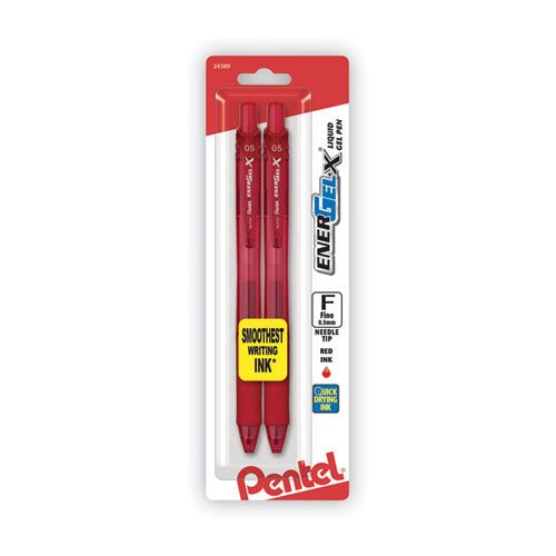 Image of Pentel® EnerGel-X Gel Pen, Retractable, Fine 0.5 mm, Red Ink, Translucent Red/Red Barrel, Dozen