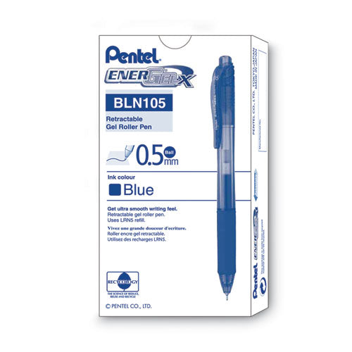 Image of Pentel® EnerGel-X Gel Pen, Retractable, Fine 0.5 mm, Blue Ink, Translucent Blue/Blue Barrel, Dozen