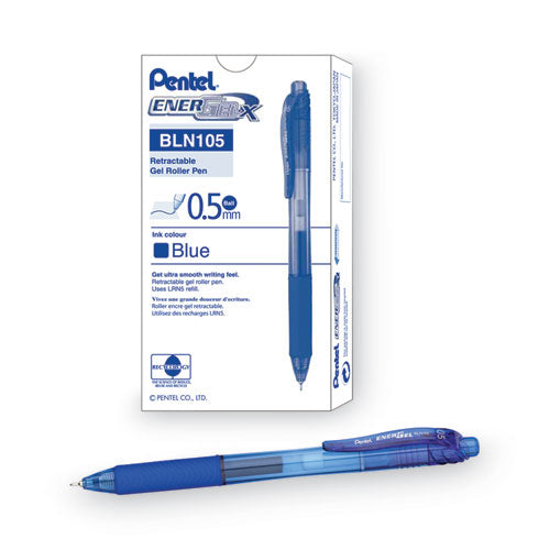 Image of Pentel® EnerGel-X Gel Pen, Retractable, Fine 0.5 mm, Blue Ink, Translucent Blue/Blue Barrel, Dozen