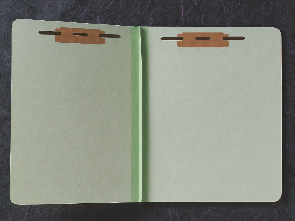 Image of File Folder, Light Green Pressboard, Full Top Tab, Two 1" Prong Fasteners, Letter