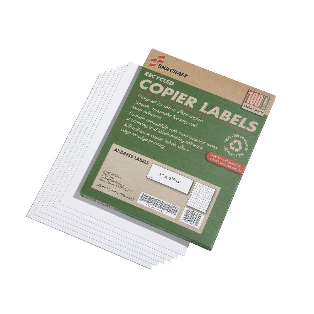 Image of Recycled Copier Labels, Address, 2-13/16" x 1", 33/Sheet, 3300 Labels