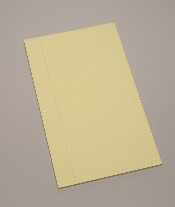 Image of Writing Paper Pad, Glue Bound Top, Legal Rule, 100 Sheets, Legal 8-1/2" x 14" - Single Line Margin, Canary