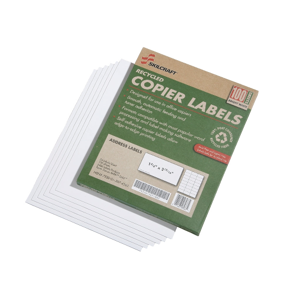 Image of Recycled Copier Labels, Address, 2-13/16"  x 1-3/8", 24/Sheet, 2400 Labels
