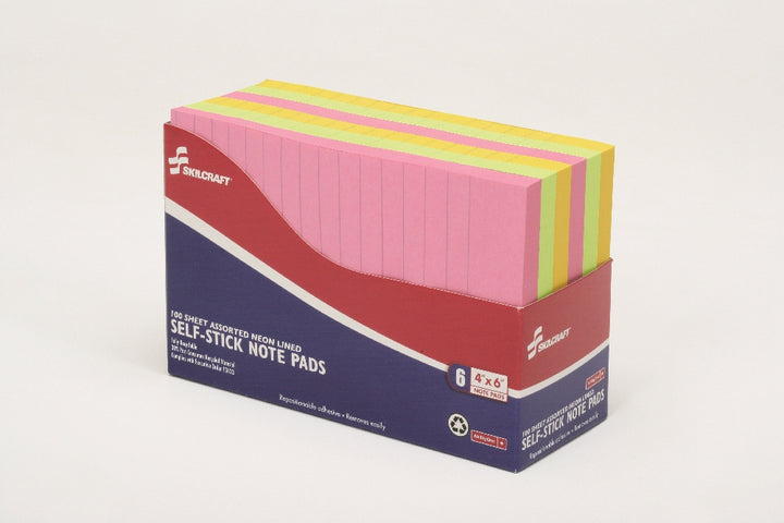 Image of Self-Stick Note Pad, Lined, 4" x 6", Neon