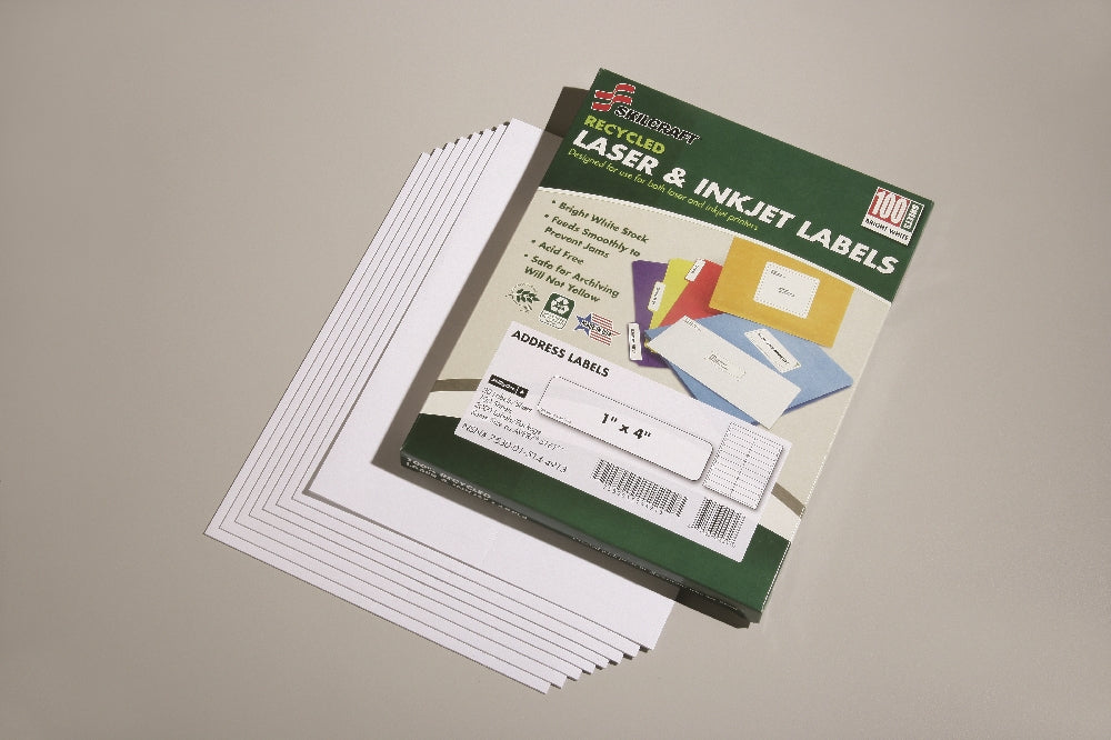 Image of Recycled Laser and Inkjet Labels, Address and Shipping, 1" x 4", 20/Sheet, 2000 Labels
