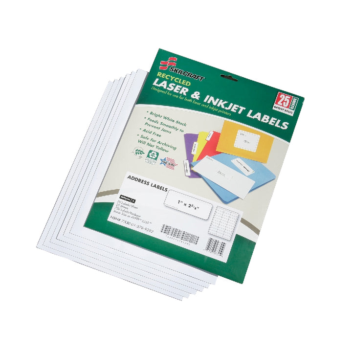 Image of Recycled Laser and Inkjet Labels, Address and Shipping, 1" x 2-5/8", 30/Sheet, 750 Labels