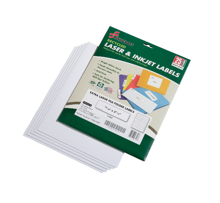 Image of Skilcraft Recycled File Folder Labels, 15/16" x 3-7/16", 18/Sheet, 450 Labels