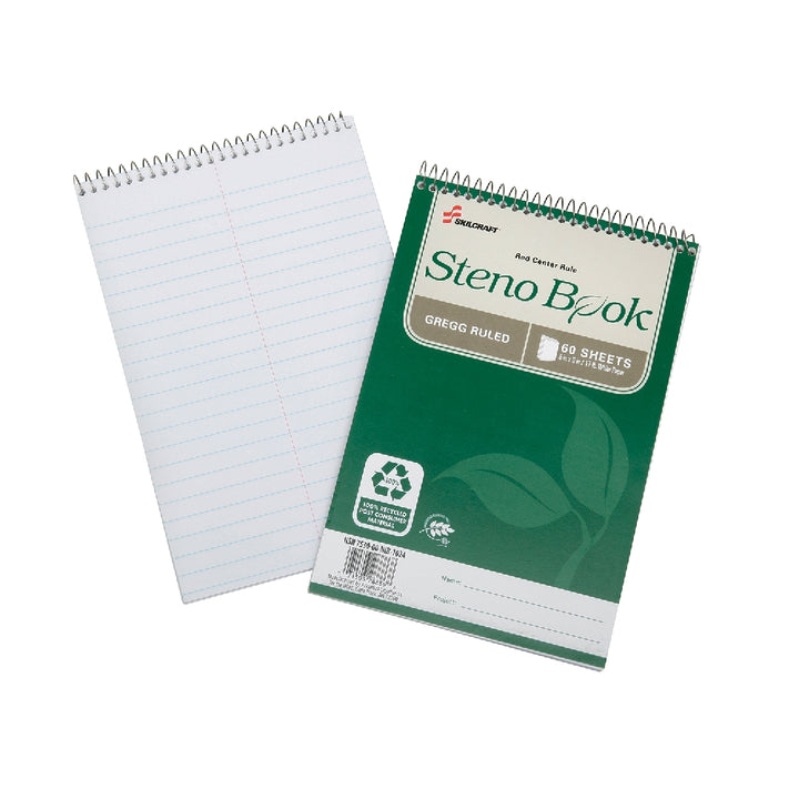 Image of Skilcraft 100% Post-Consumer Recycled Spiral Notebooks and Steno Pads, Gregg Ruled, 6" x 9"
