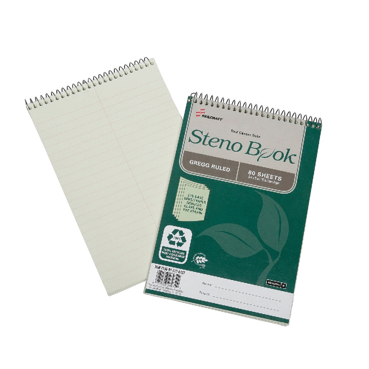 Image of Skilcraft Steno Book, 100% Post-Consumer Recycled, Eye-Ease Green Paper