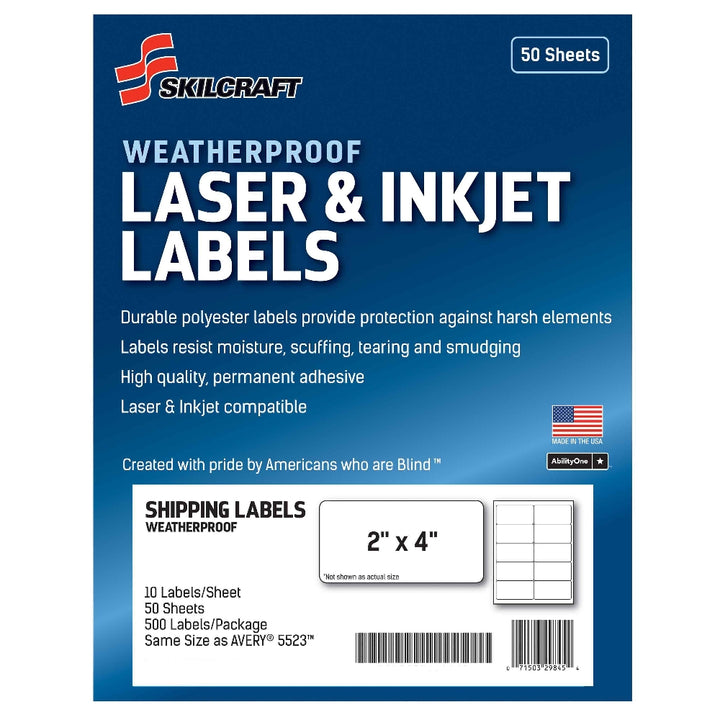 Image of Weatherproof Laser and Inkjet Labels, Shipping, 2" x 4", 10/Sheet, 500 Labels