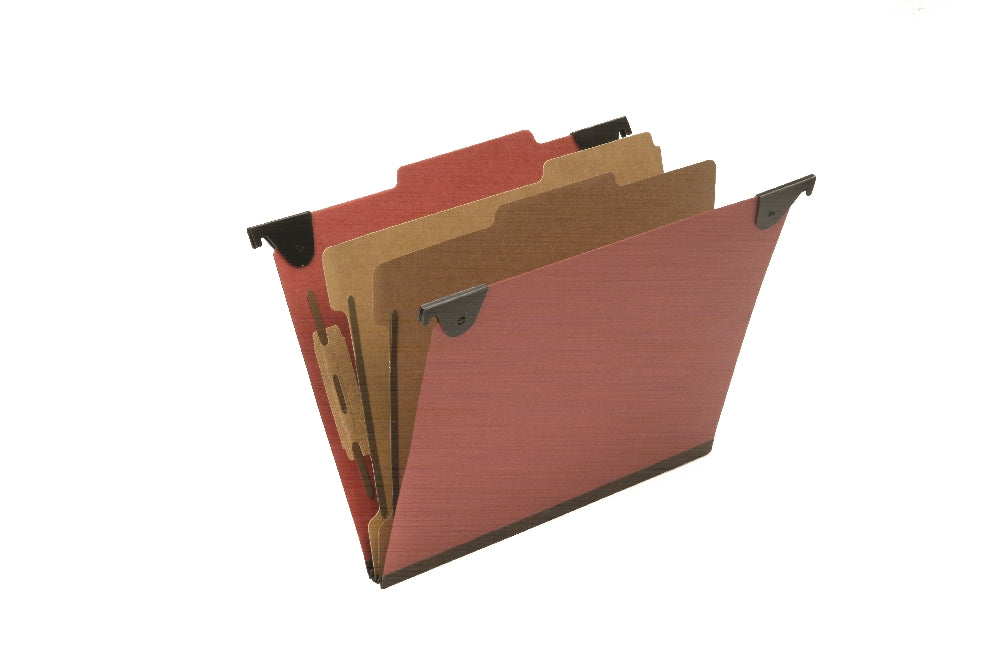 Image of Hanging Classification File Folders, 2 Dividers, 6 Sections, Letter, Red