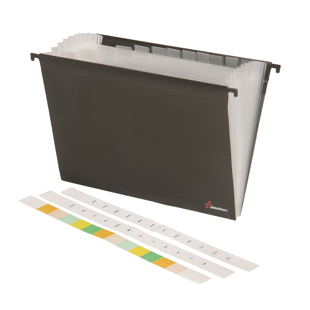 Image of Skilcraft Poly Expanding Storage Files, 12-tab, Black