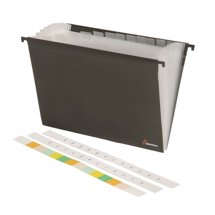 Image of Skilcraft Poly Expanding Storage Files, 12-tab, Black