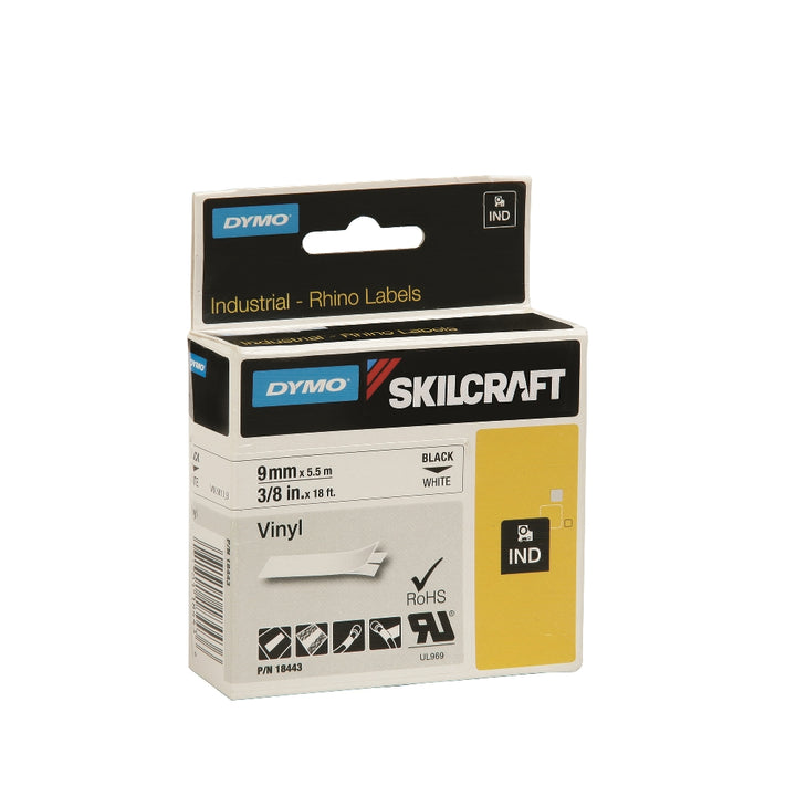 Image of Dymo/Skilcraft Industrial Rhino Nylon Label Tape Cassette, Black on White, 3/4" x 11-1/2’