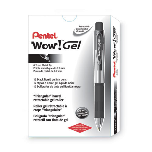 Image of Pentel® Wow! Gel Pen, Retractable, Medium 0.7 Mm, Black Ink, Clear/black Barrel, Dozen