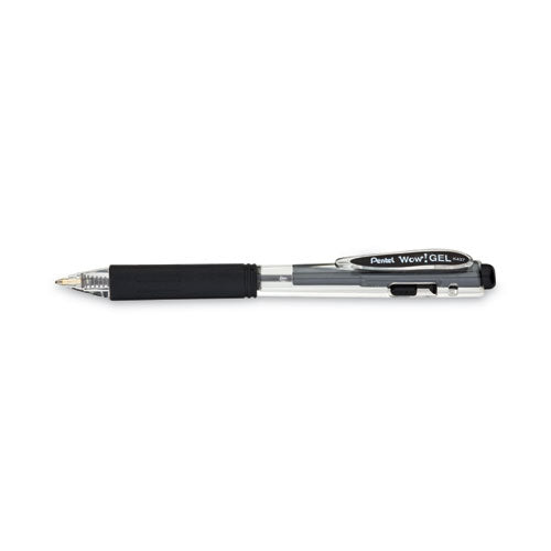 Image of Pentel® Wow! Gel Pen, Retractable, Medium 0.7 Mm, Black Ink, Clear/black Barrel, Dozen