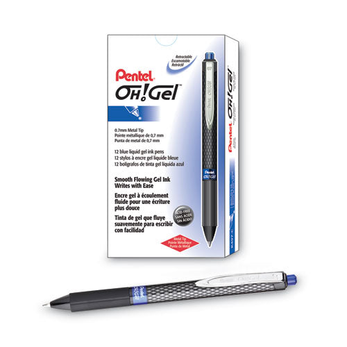 Image of Pentel® Oh! Gel Pen, Retractable, Medium 0.7 Mm, Blue Ink, Black Barrel, Dozen