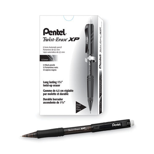 Image of Pentel® Twist-Erase EXPRESS Mechanical Pencil, 0.5 mm, HB (#2), Black Lead, Black Barrel, Dozen