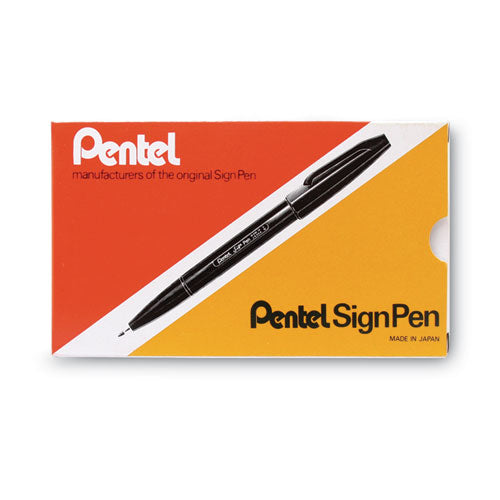Image of Pentel Arts® Sign Pen Fine Point Color Marker, Extra-Fine Bullet Tip, Blue, Dozen