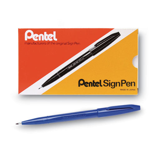 Image of Pentel Arts® Sign Pen Fine Point Color Marker, Extra-Fine Bullet Tip, Blue, Dozen