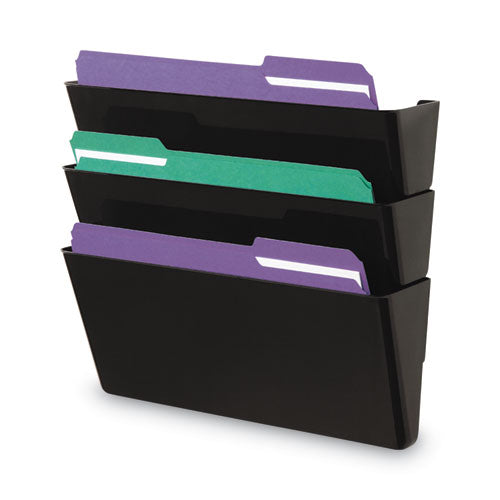 Image of Universal® Wall File Pockets, 3 Sections, Letter Size,13" x 4.13" x 14.5", Black, 3/Pack