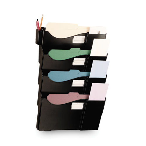Image of Universal® Grande Central Filing System, 4 Sections, Legal/Letter Size, Wall Mount, 16.63" x 4.75" x 27.5", Black, 4/Pack