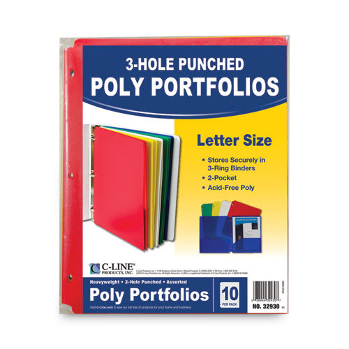 Image of C-Line® Two-Pocket Heavyweight Poly Portfolio Folder, 3-Hole Punch, 11 X 8.5, Assorted, 10/pack