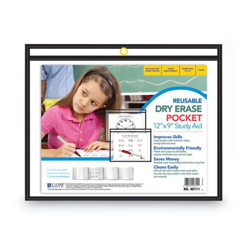 Image of C-Line® Reusable Dry Erase Pockets, 12 X 9, Black