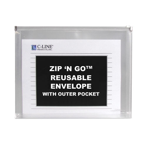 Image of C-Line® Zip 'n Go Reusable Envelope With Outer Pocket, 1" Capacity, 2 Sections, 10 X 13, Clear, 3/pack