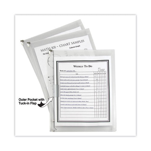 Image of C-Line® Zip 'n Go Reusable Envelope With Outer Pocket, 1" Capacity, 2 Sections, 10 X 13, Clear, 3/pack