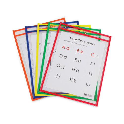 Image of C-Line® Reusable Dry Erase Pockets, 9 X 12, Assorted Primary Colors, 10/pack