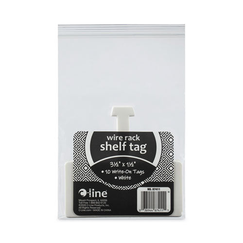 Image of C-Line® Wire Rack Shelf Tag, Side Load, 3.5 X 1.5, White, 10/pack