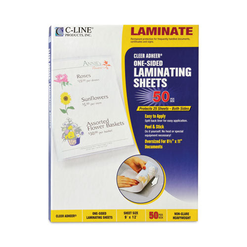 Image of C-Line® Cleer Adheer Self-Adhesive Laminating Film, 2 Mil, 9" X 12", Non-Glare Clear, 50/box