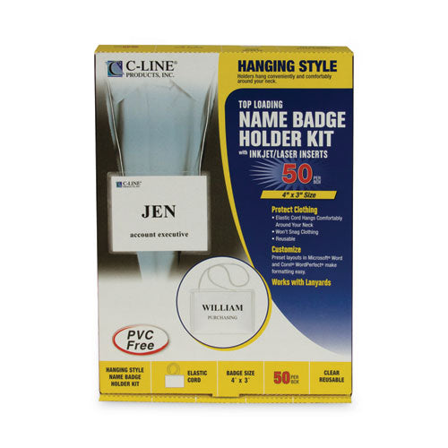 Image of C-Line® Name Badge Kits, Top Load, 4 X 3, Clear, Elastic Cord, 50/box