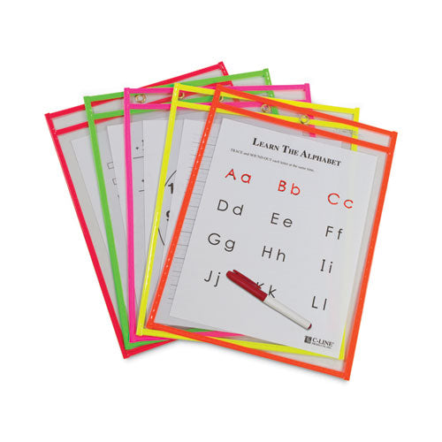 Image of C-Line® Reusable Dry Erase Pockets, 9 X 12, Assorted Neon Colors, 10/pack